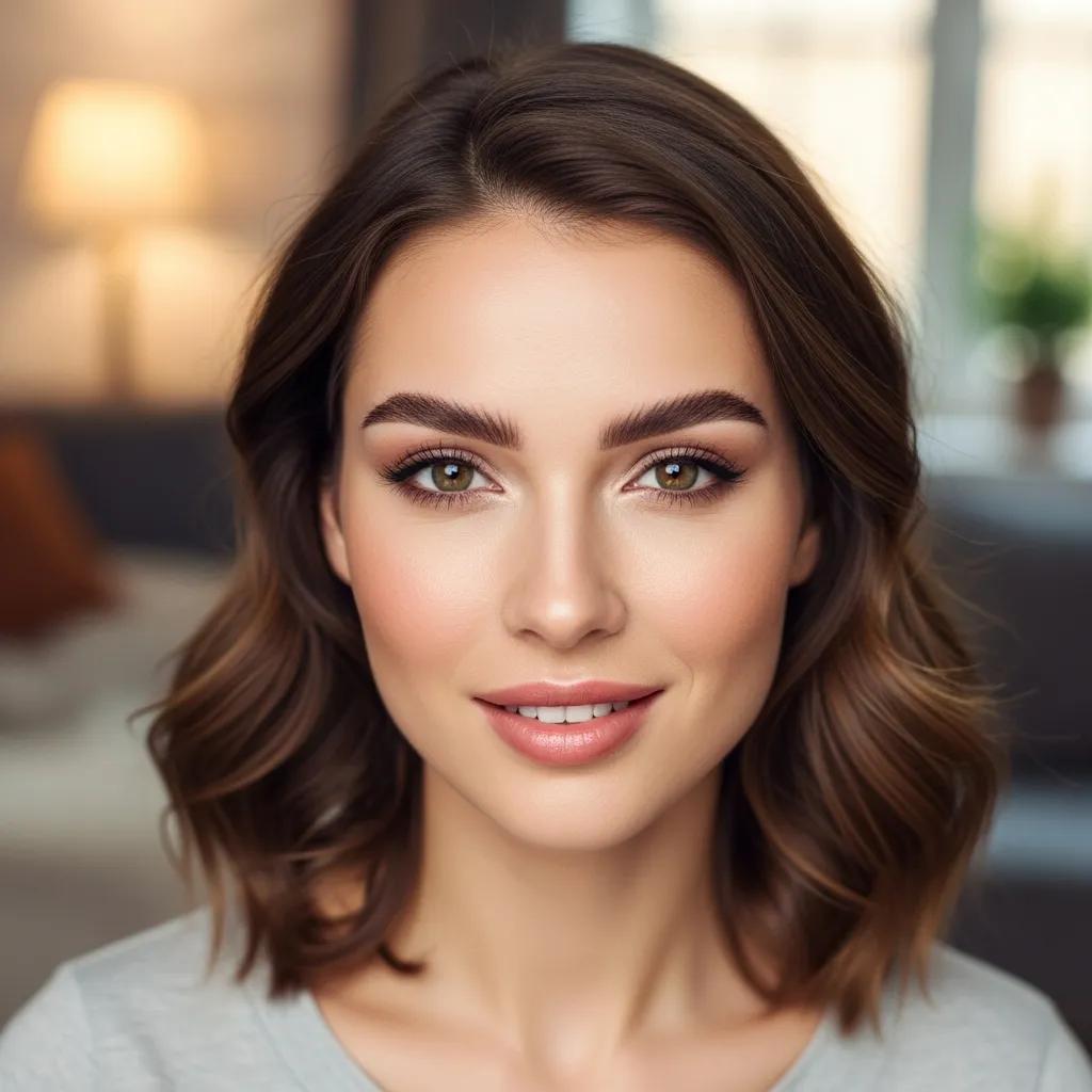 Woman with permanent makeup smiling, showcasing natural beauty and confidence