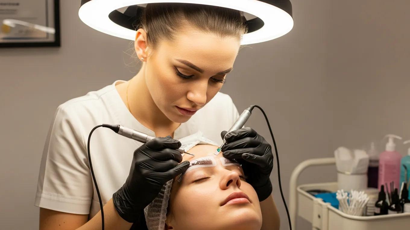 Technician Performing Microblading On A Clients Eyebrows In A Beauty Studio Cacdd85f 0433 4e99 B909 Fc2ffbd2d762 Webp Technician Performing Microblading On A Client 039 S Eyebrows In A Beauty Studio