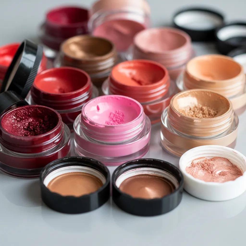 Colorful PMU pigments in jars showcasing vibrant hues and textures